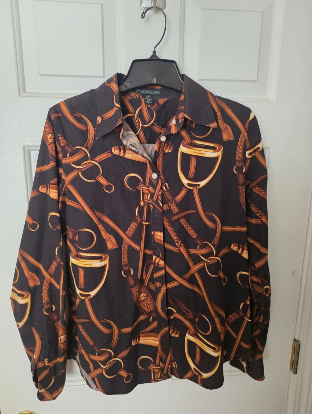 Ralph Lauren Button-Up Shirt with Equestrian Bit Print Size Medium